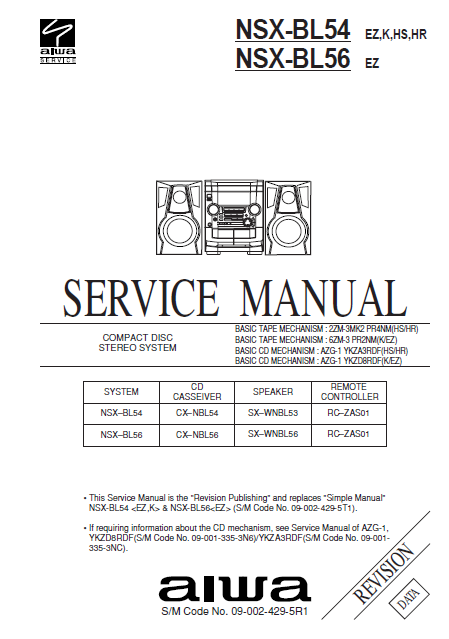 AIWA NSX-BL54 Revision Compact Disc Stereo Service Manual