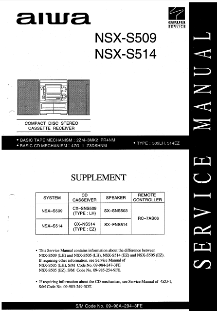 NSX-S509 S514 AIWA Service Manual