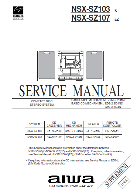 AIWA NSX-SZ103 NSX-SZ107 Service Manual