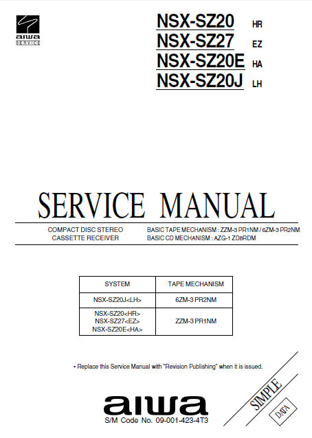 AIWA NSX-SZ20 E HA HR J L SZ27 Service Manual