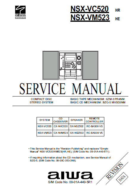 AIWA NSX-VC520 Revision Compact Disc Stereo System Schematics