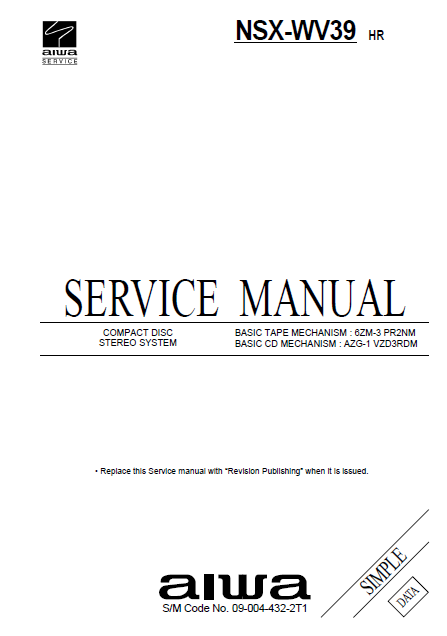 AIWA NSX-WV39 Simple Compact Disc Stereo Service Manual