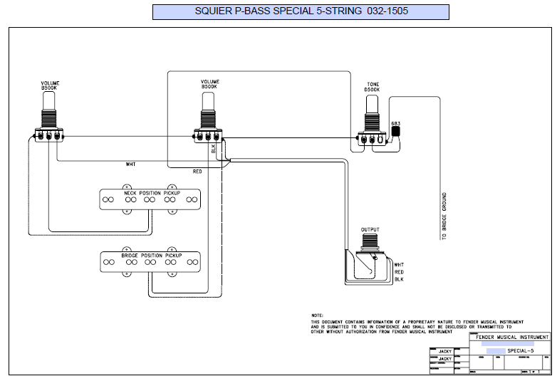 FENDER Squier P-Bass Special 5 String 032-1505 Schematic