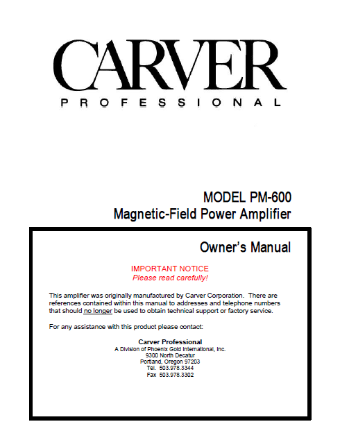 Audio TO Clearcom-PM-600 Service Manual