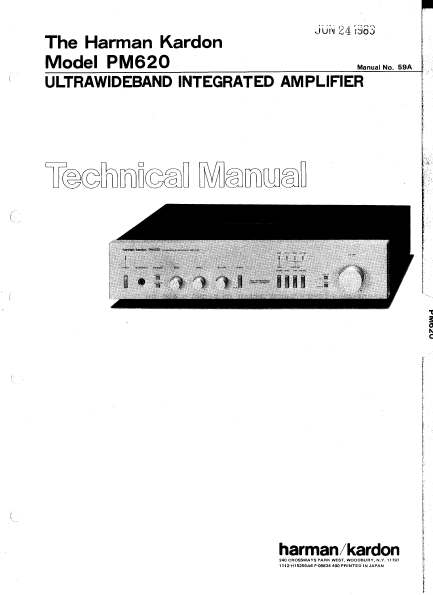 Harman Kardon PM620 Ultrawideband Integrated Amplifier Technical Service Manual