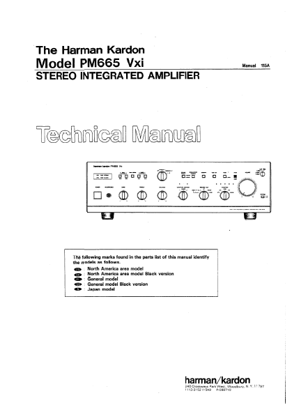 Harman Kardon PM665 Vxi Technical Manual