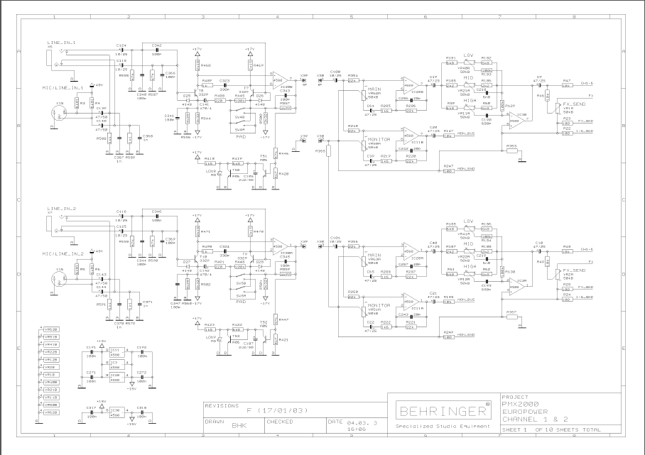 BEHRINGER PMX2000 Europower rev F Schematics