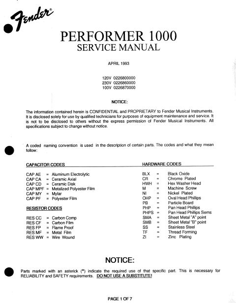 FENDER Performer 1000