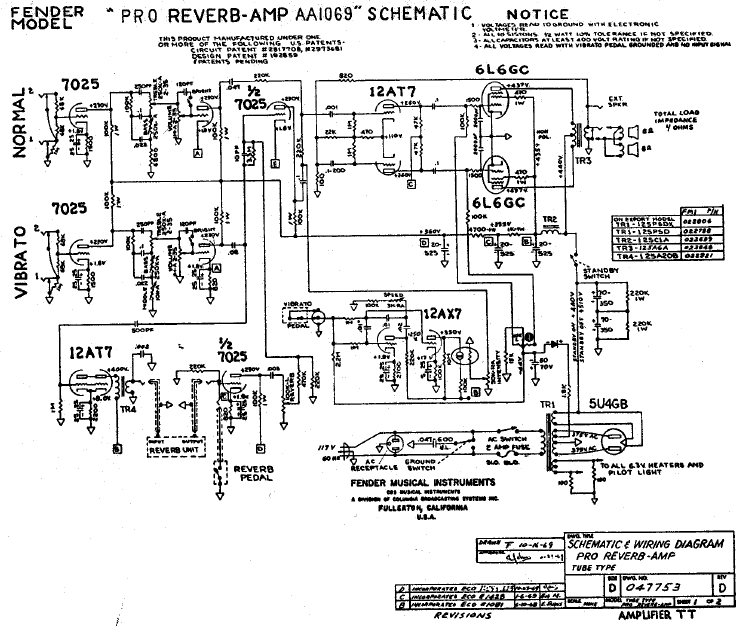 FENDER Pro Reverb AA1069 Schematic