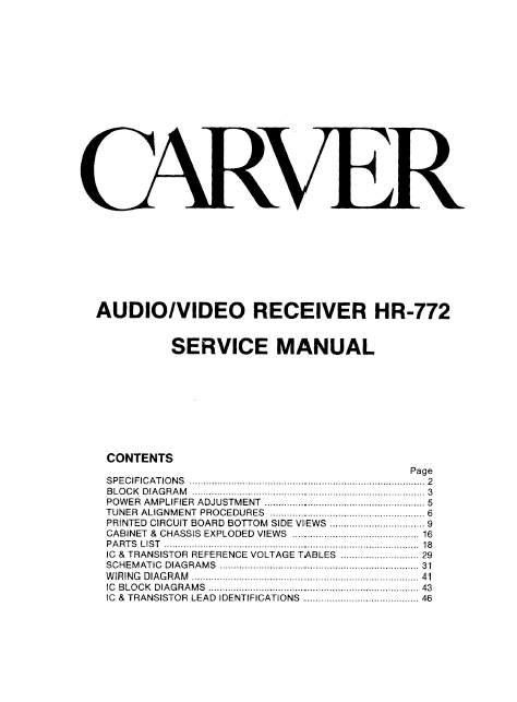 CARVER HR772 AV Receiver PL Schematics