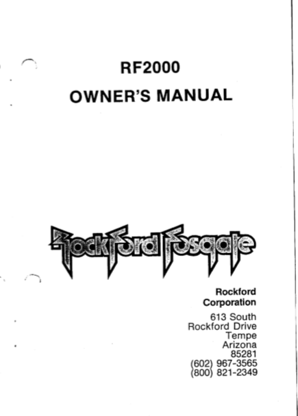 HAFLER RF2000 Owner's Manual