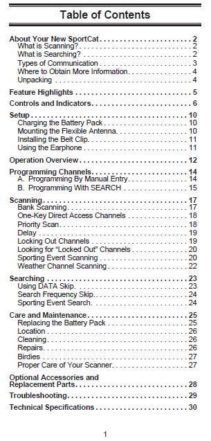 BEARCAT SC150B Radio Scanner Owner's Manual