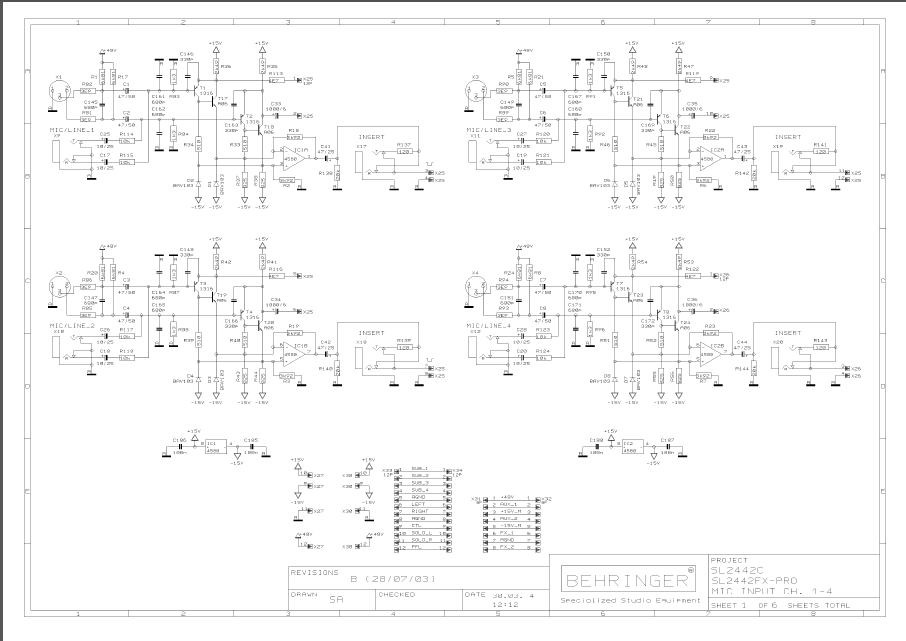 BEHRINGER SL2442C SL2442FX-PRO rev B Schematics – Electronic Service