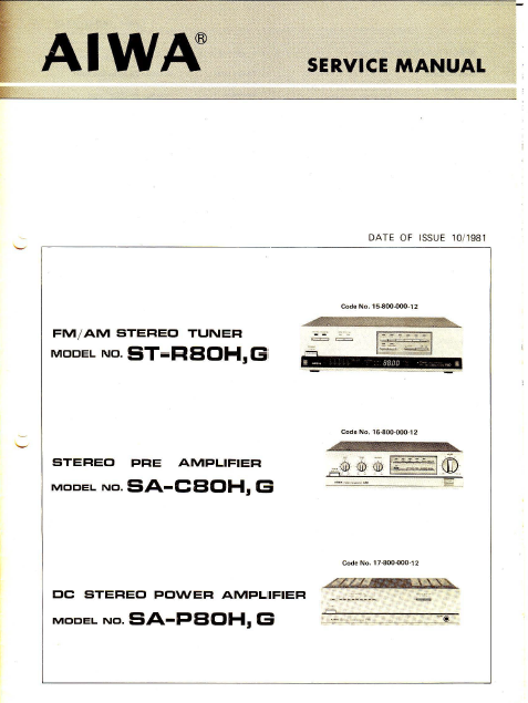 AIWA ST-R80 Stereo Amplifiers Service Manual