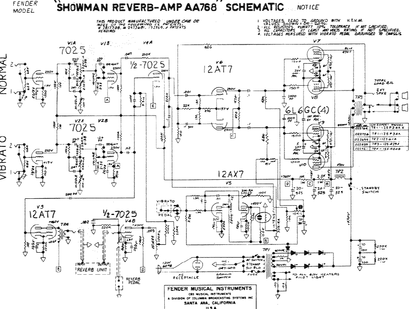 FENDER Showman Reverb-Amp AA768 Schematic