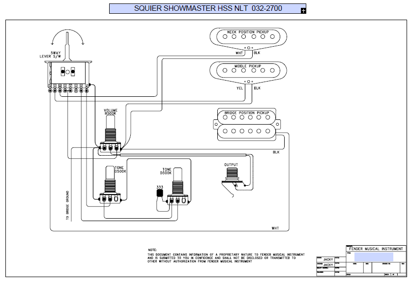 FENDER Squier Showmaster HSS NLT 032-2700 Schematic