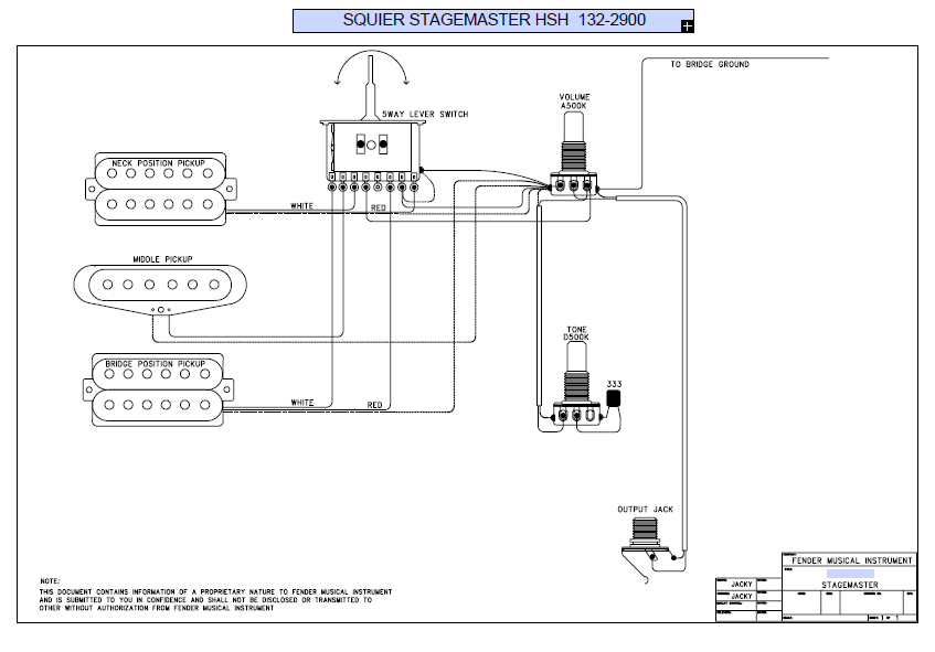 FENDER Squier Staqemaster HSH 132-2900 Schematic