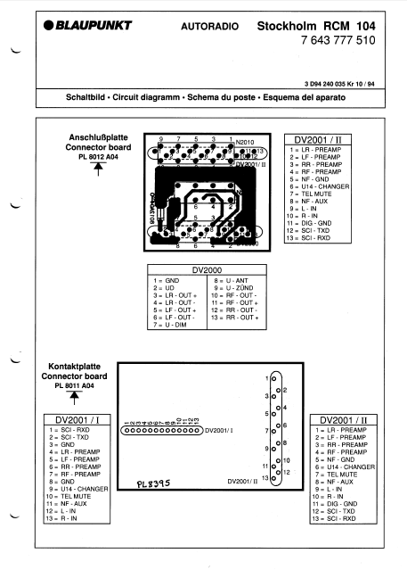 BLAUPUNKT Stockholm RCM 104 Schematics