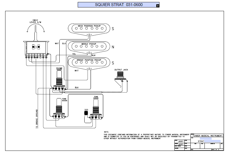 FENDER Squier Strat 031-0600 Schematic