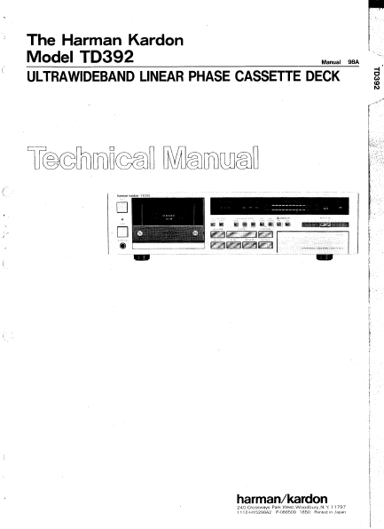 Harman Kardon TD392 Cassette Deck Technical Manual