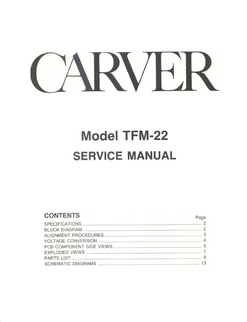 CARVER TFM22 Stereo Amplifier Instruction Manual