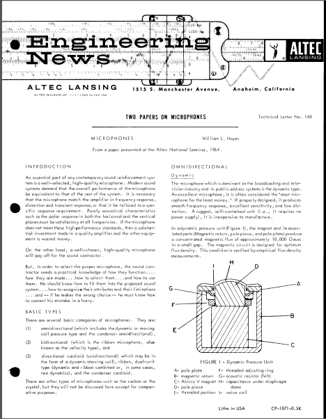 ALTEC TL-148 Microphones Engineering News Instructional Manual