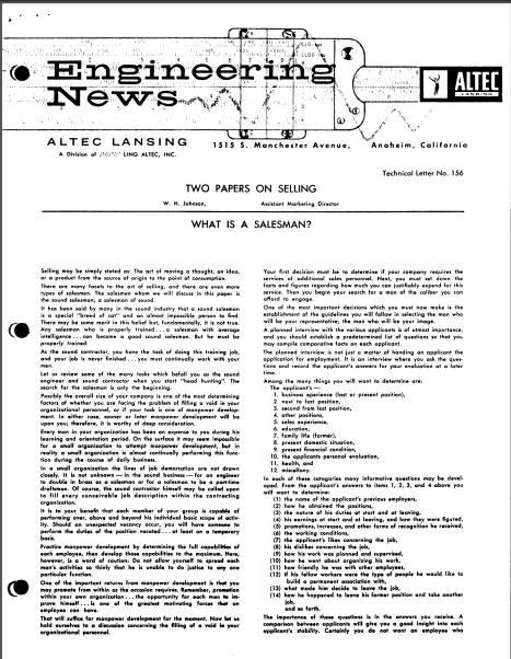 ALTEC LANSING TL-156 Engineering News Instructional Manual
