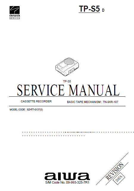 AIWA TP-S5 D Revision Cassette Recorder Instructions Manual