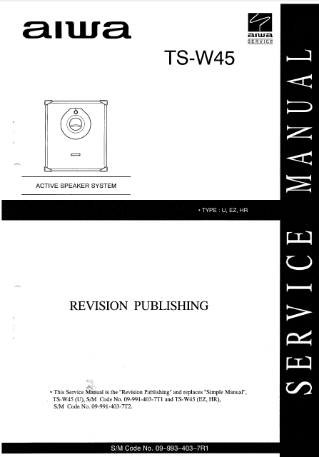 AIWA TS-W45 Revision Active Speaker System Instructions Manual
