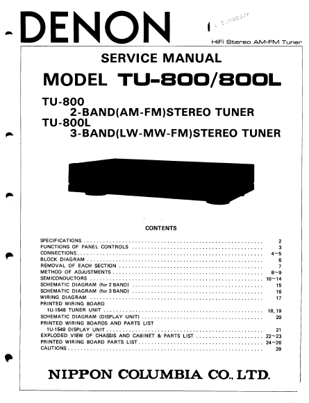 DENON TU 800-800L DVD Stereo Tuner Instruction Manual