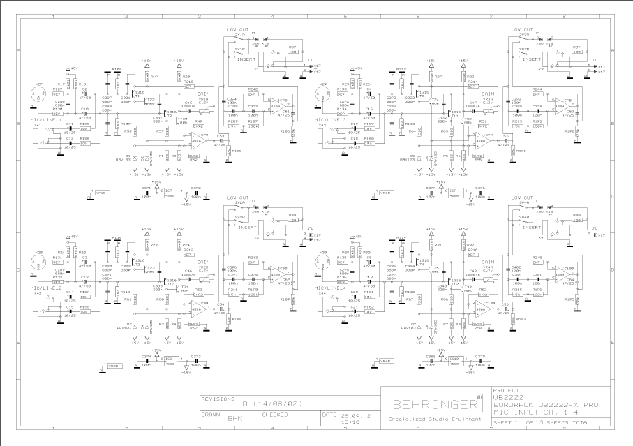 BEHRINGER Europack UB222FX PRO Schematics