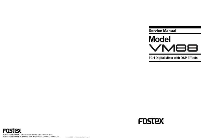 FOSTER Model VM88 8CH Digital Mixer with DSP Effects Service Manual