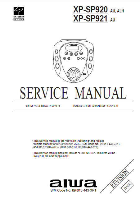 AIWA XP SP920-SP921 CD Player Revision Service Manual