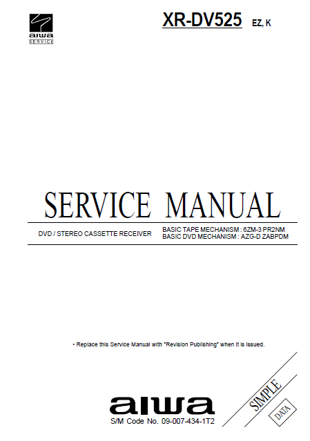 AIWA XR-DV525 DVD Stereo Cassette Receiver Simple Service Manual