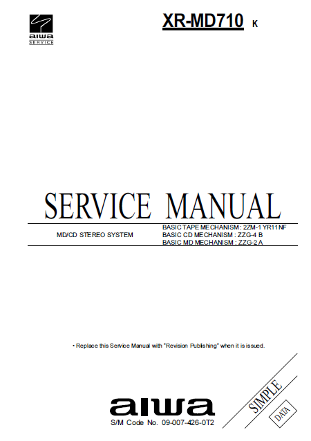 AIWA XR-MD710 CD Stereo System Simple Service Manual
