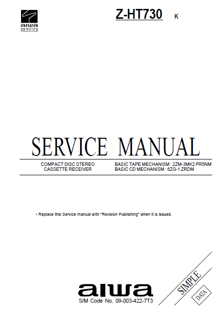 AIWA Z-HT730 K Simple CD Stereo Cassette Receiver Service Manual
