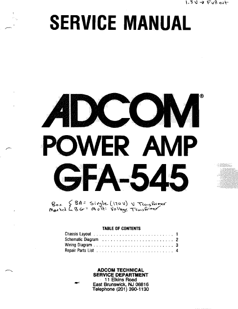 ADCOM GFA-545 Power Amp Service Manual