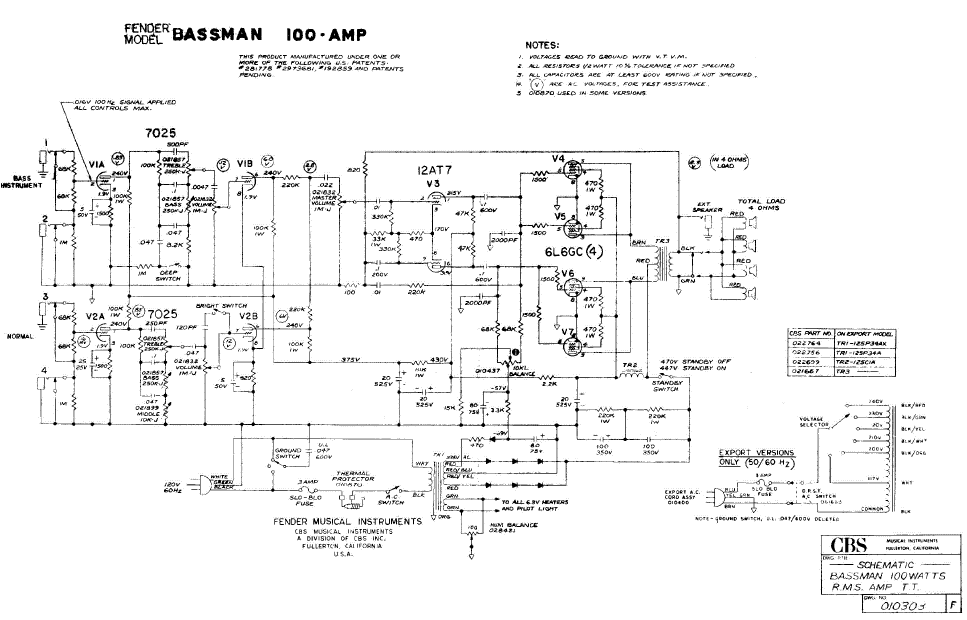 FENDER Bassman 100 Schematic