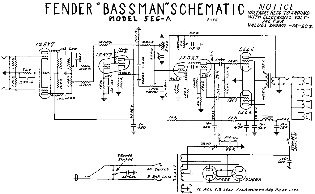 FENDER Bassman 5E6-A Schematic