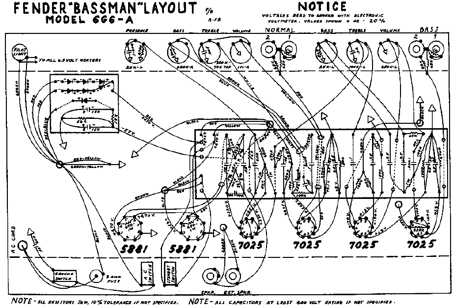 FENDER Bassman Model 6G6-A Layout