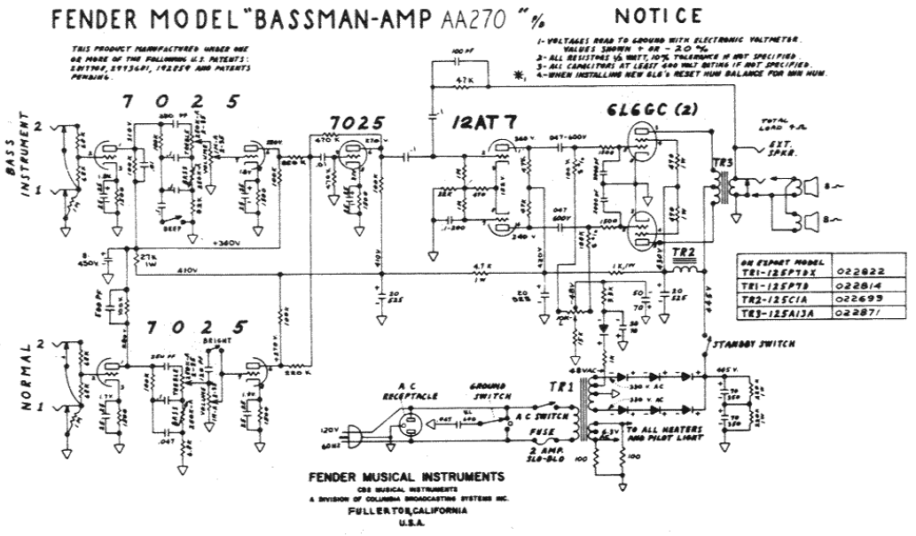 FENDER Bassman Amp AA270 schematic
