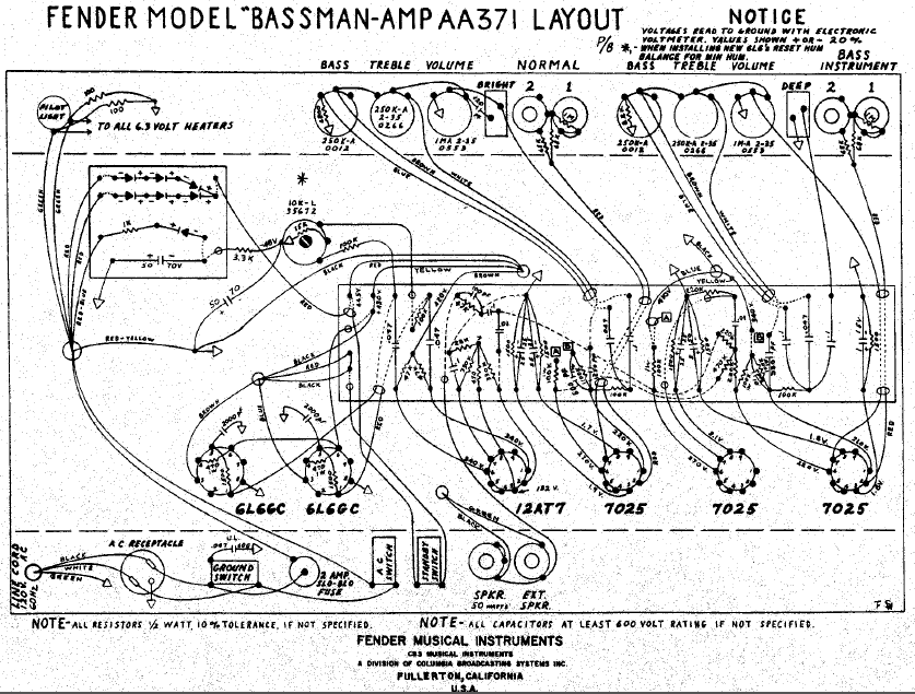 FENDER Bassman AMP AA371 Layout Electronic Service Manuals