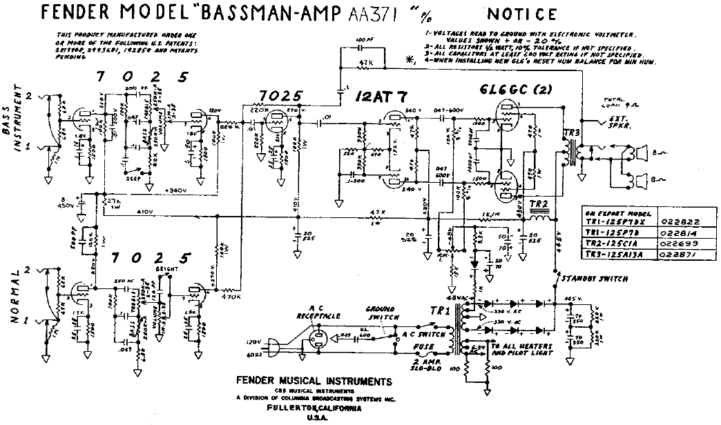 FENDER Bassman AMP AA371 Schematic
