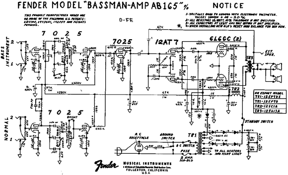 FENDER Bassman AMP AA165 Schematics