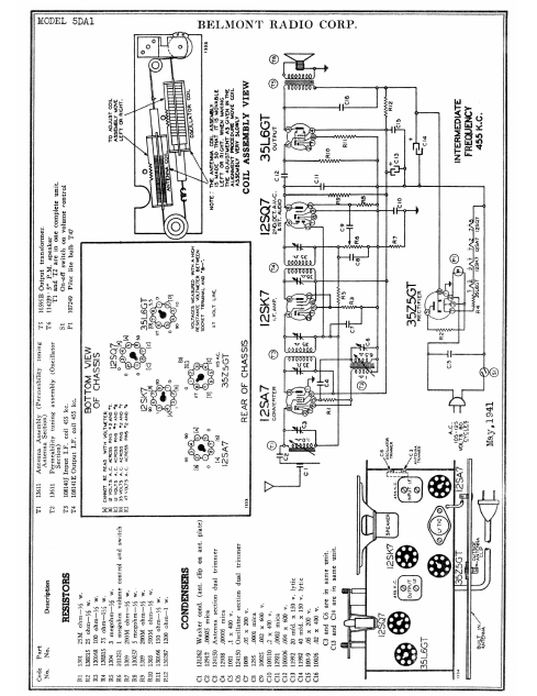 BELMONT Model 5DA1 Radio Corp Schematic