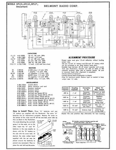 BELMONT Model 5P113 Radio Corp Schematic