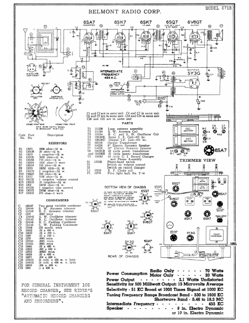 BELMONT Model 671B Radio Corp Schematics