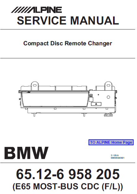 ALPINE E-65 Compact Disc Remote Changer Service Manual