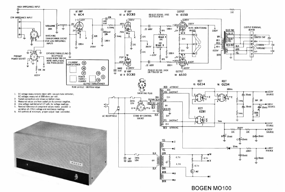 BOGEN MO-100 Tube Power Amplifier Schematic