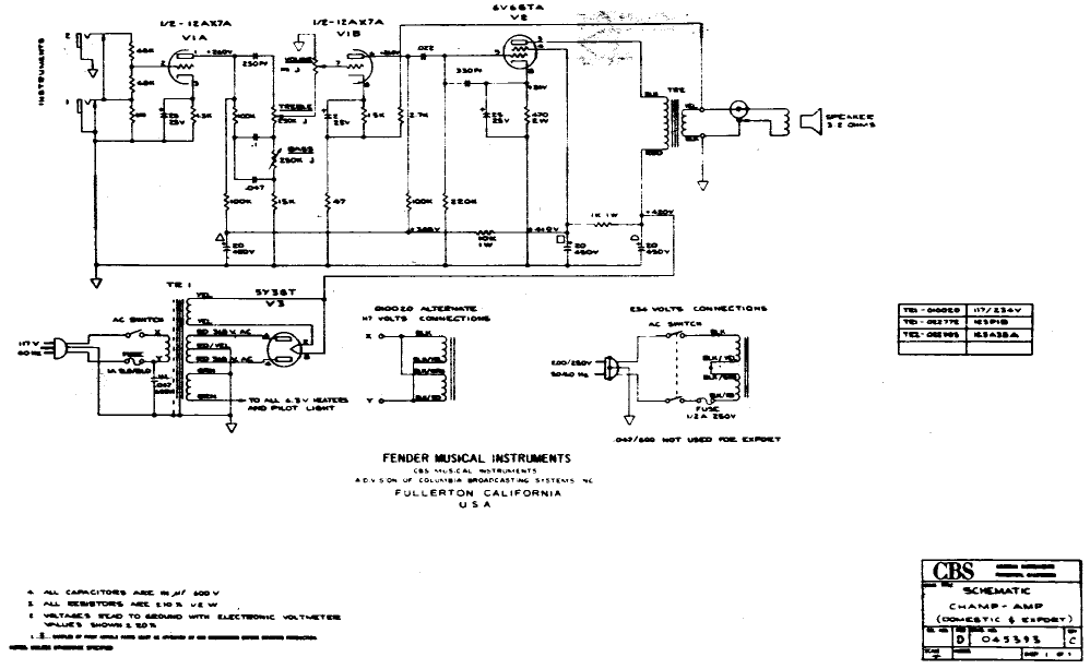 FENDER CBS Champ-Amp Schematic